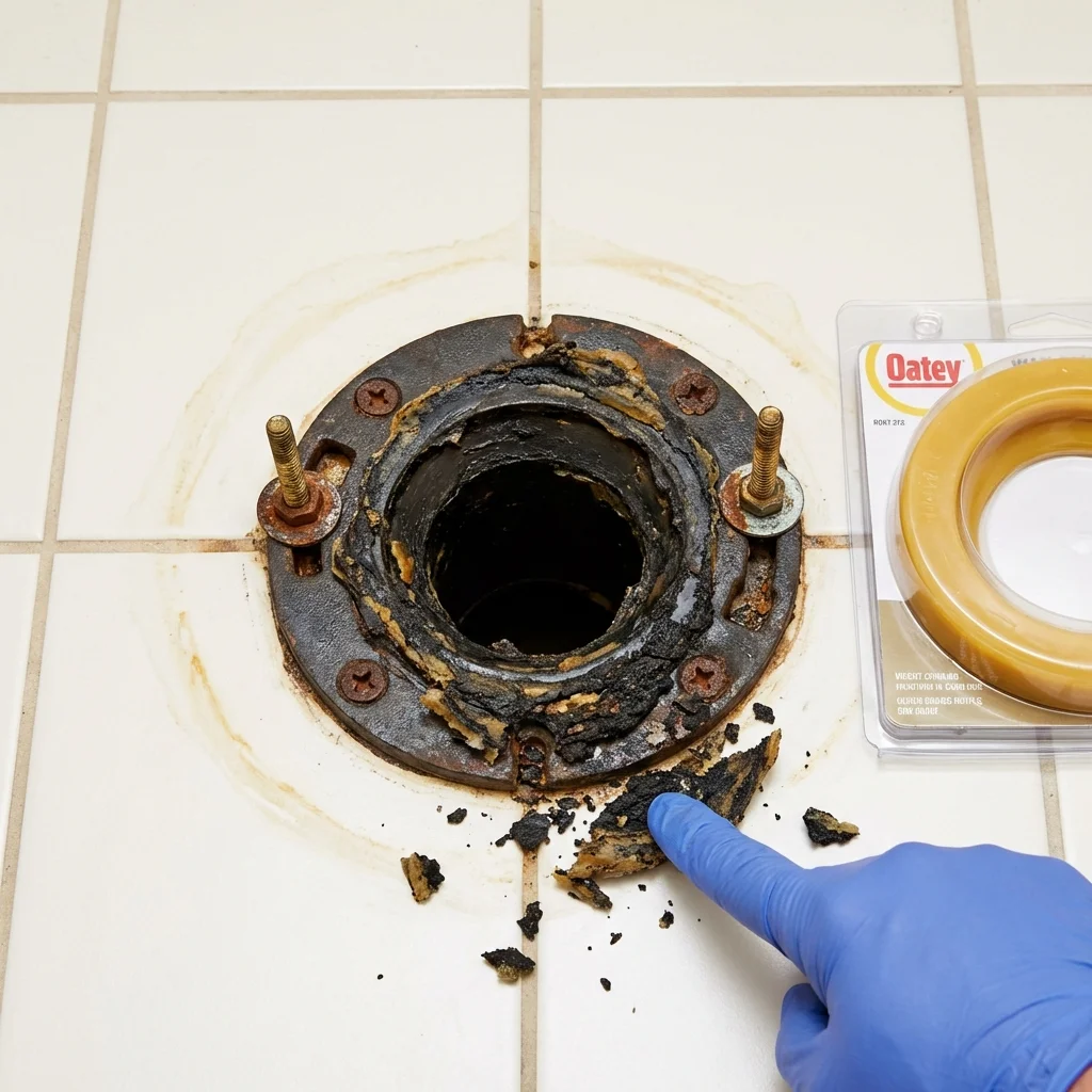Failed wax ring showing water seepage at the base of a toilet in a Enfield, CT home